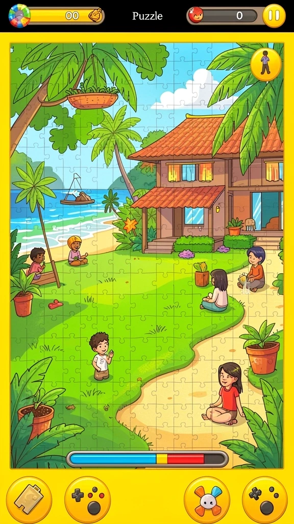 ocatoto - Tampilan level dengan rintangan menarik yang harus dilewati.